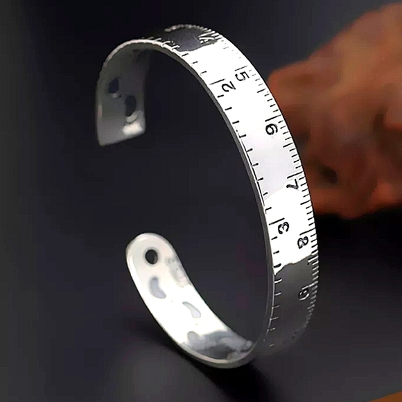 Ruler Design Sterling Silver Matching Bangle Cuff Bracelet Ring Set - Picture 2 of 11